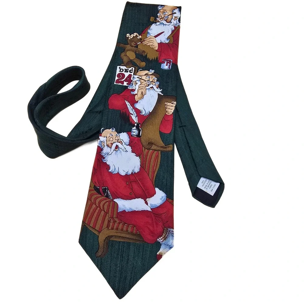 Hallmark Specialties Mens Santa‎ Claus Christmas Tie Green Holiday Graphic USA